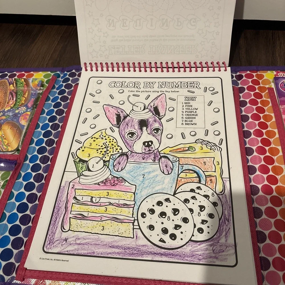 Lisa Frank Puppies Unicorns Trifold Flip Out‎ Organizer Crayons Stickers Puzzles